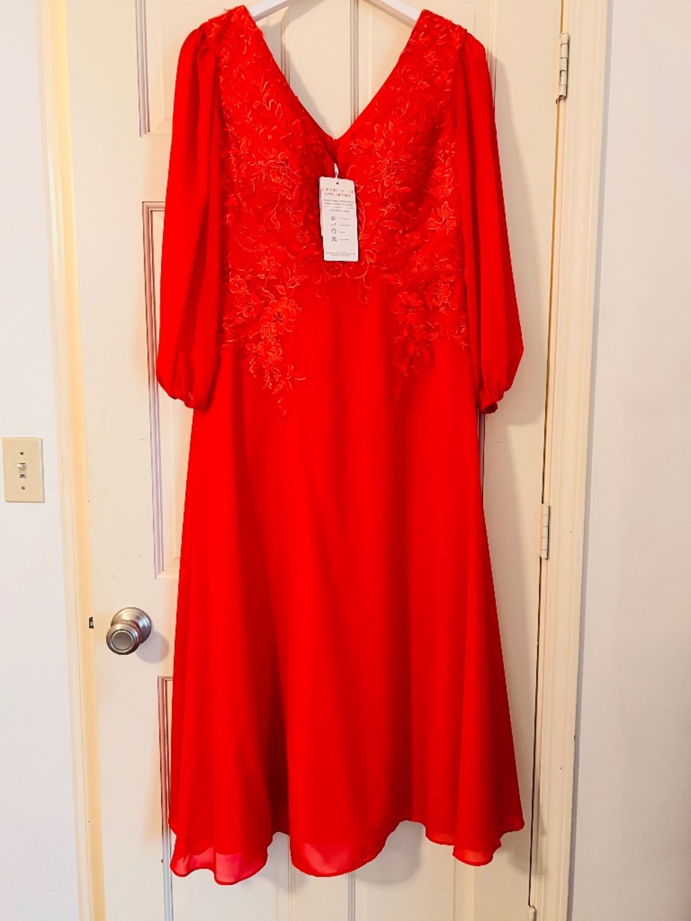 Red V-Neck Bridesmaid or Mothers Dress